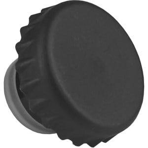 A drink bottle cap in black with a textured edge, designed for secure sealing.