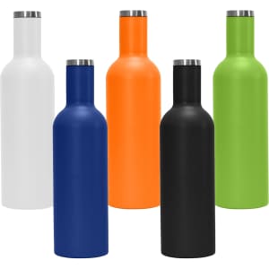 A drink bottle collection featuring white, blue, orange, black, and green colours with stainless steel accents.