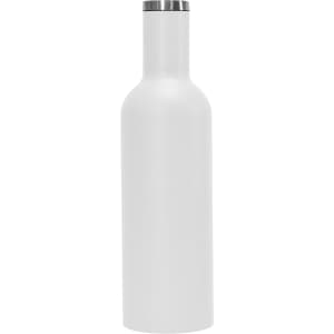 A drink bottle in a sleek, matte white finish with a stainless steel cap, featuring a logo.