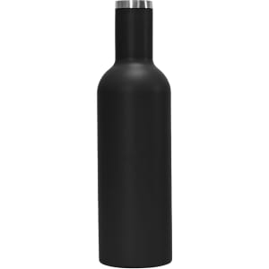 A drink bottle in matte black finish with a stainless steel lid and a sleek, modern design.