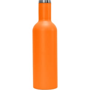 A drink bottle in a vibrant orange colour with a stainless steel lid and a sleek design.