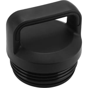 A drink bottle lid in black with a handle and screw-on feature. It has a smooth, rounded top design.
