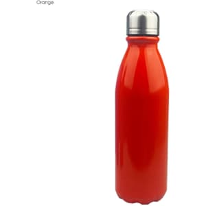 A drink bottle in bright orange, made of shiny aluminium with a single wall design and a metallic lid.