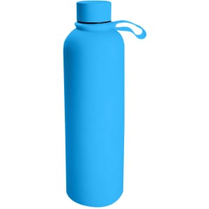 A drink bottle in bright blue, featuring a secure lid and a handle, designed for easy carrying.