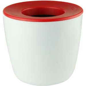 A mini desk plant pot in white with a red lid, featuring a simple, modern design and a circular opening.