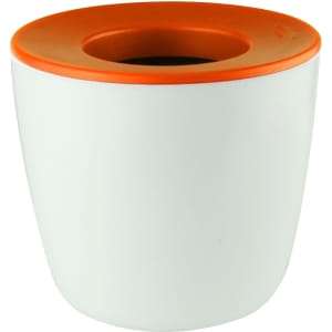 A mini desk plant pot featuring a white body and an orange lid, with a simple, modern design.