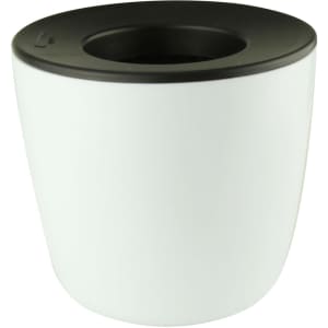 A mini desk plant pot featuring a sleek white exterior and a black lid. It has a simple, modern design.