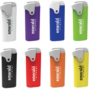A set of foldable toothbrushes in various colours, including white, purple, blue, green, black, and orange, featuring a logo.