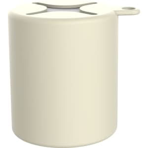 A cream silicone case designed to hold a poncho, featuring a small opening and a handle.