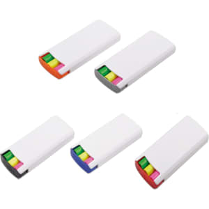 A set of four solid colour highlighters in white casing, featuring green, yellow, orange, and pink tips.