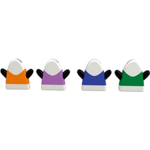 A set of four computer brushes in orange, purple, blue, and green, each with black stylus tips.