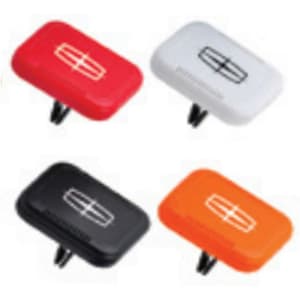 A set of ice scrapers in red, white, black, and orange, featuring a logo, designed as keyring tools.