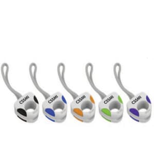 A set of five "Arm Rope" products in white, featuring various colours: black, orange, green, and blue. Each has a loop.