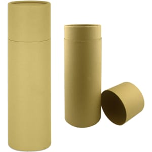 A drink bottle gift tube in a beige colour, featuring a cylindrical shape with a removable lid.