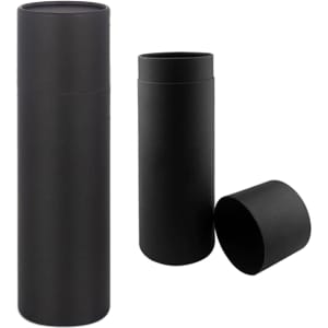 A drink bottle gift tube in a sleek, matte black finish, featuring a removable lid and a minimalist design.