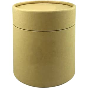 A cylindrical, kraft paper gift tube with a lid, suitable for packaging small drinkware items.