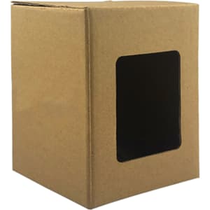 A large brown cardboard gift box with a transparent window, designed for packaging cups.