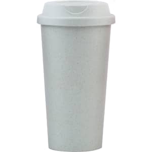 A drink bottle in light green with a smooth finish and a matching lid. Features a logo on the surface.