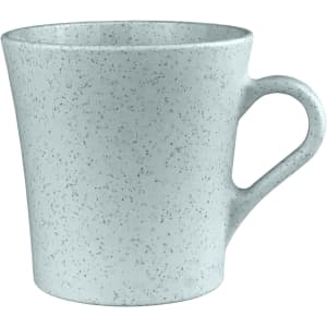 A drink cup in speckled light blue with a curved handle, made from sustainable wheat straw material.