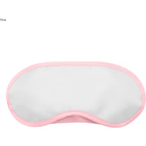 A pink sleep eye mask with a soft fabric surface and a curved shape, ideal for blocking out light.