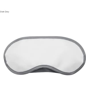A light grey eye mask with dark grey trim, featuring a simple, smooth design and a logo.