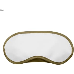An olive green sleep eye mask with a white front, designed for blocking light and enhancing sleep.