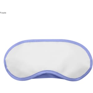 A purple and white sleep eye mask with a smooth surface and a contoured shape. Features a logo.