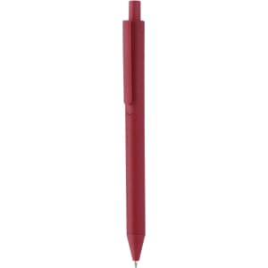 A red eco-friendly pen with a clip design and a subtle finish. It features a branding logo.