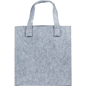 A grey felt tote bag with sturdy handles, featuring a simple design and a branded logo.