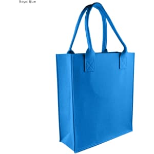 A royal blue tote bag with two handles and a simple, seamless design. Features a branding logo.