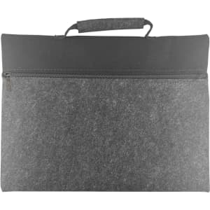 A grey felt carrying case with a zipper and a black handle, featuring a simple design.