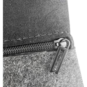 A grey felt carry case featuring a black zipper, showcasing a sleek and minimalist design.
