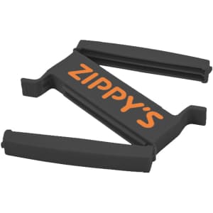 A black food clip with orange branding, featuring a unique two-sided design for sealing food bags.