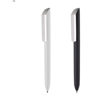 A plastic pen set in white and black, featuring a sleek design and a clip. The pens have a logo.