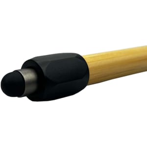 A bamboo stylus pen with a black rubber tip and a hexagonal black grip.