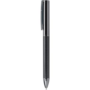 A grey-lead pencil with a sleek black design featuring a carbon-patterned grip and a silver clip.