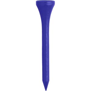 A purple golf tee with a tapered design, featuring a branding logo.