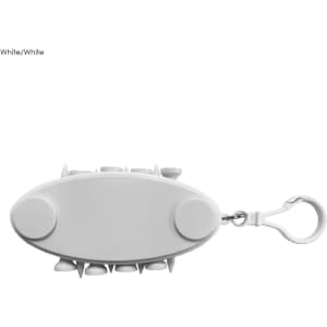 A white golf accessory with a clip, featuring multiple spikes and a smooth oval design.