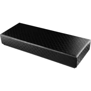 A sleek black gift box with a textured pattern, designed for storing premium metal pens.