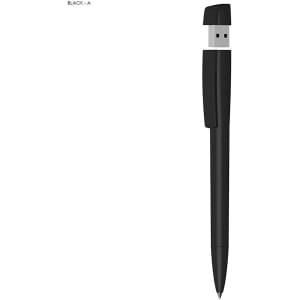A black pen with a USB connector integrated into its design, featuring a sleek and modern look.