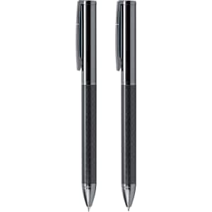 A sleek gift set featuring a carbon-finished pen and pencil, both in a polished chrome design.