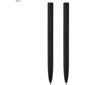 A set of two black metal pens in a sleek design, presented in a gift set. Features branding on one pen.