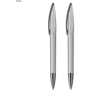 A Luxe pen gift set featuring two white plastic pens with black accents and a branding logo.
