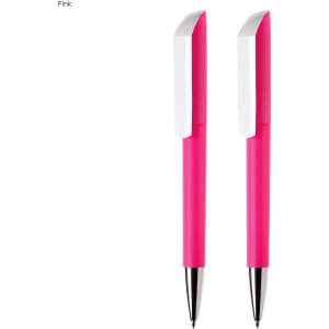 A pink pen gift set featuring two pens with white accents and a silver clip. The set is packaged together.