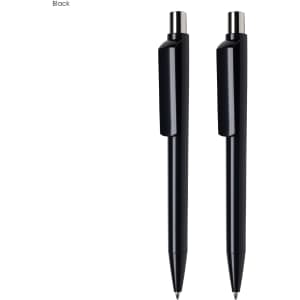 A black pen gift set featuring two sleek, matching pens with a modern design and a logo.