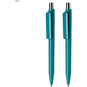 A teal pen gift set featuring two sleek pens, each with a stylish clip and a metallic finish.