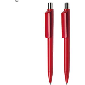 A red pen gift set featuring two matching pens with a sleek design and a logo.