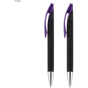 Aster Signature Pen Gift Set featuring two black and purple pens with polished silver tips and a logo.