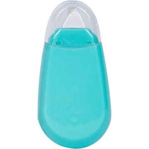 A teal glue tape dispenser with a clear plastic top and a logo. Ideal for office and business use.