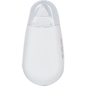 A white glue tape dispenser with a transparent cap and a rounded shape, featuring a logo.